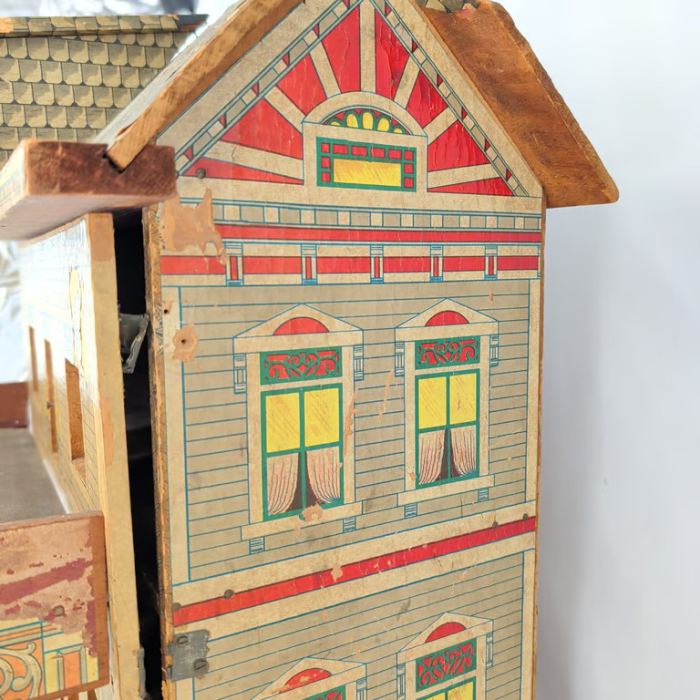 R Bliss Antique Dollhouse Lithograph Wood Large 20in Victorian Two Story Sunrise