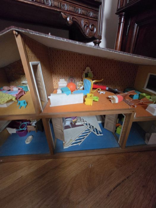 2-Story Wood Dollhouse 1:12 Furnished 4 Rooms w/ Furniture & Accessories