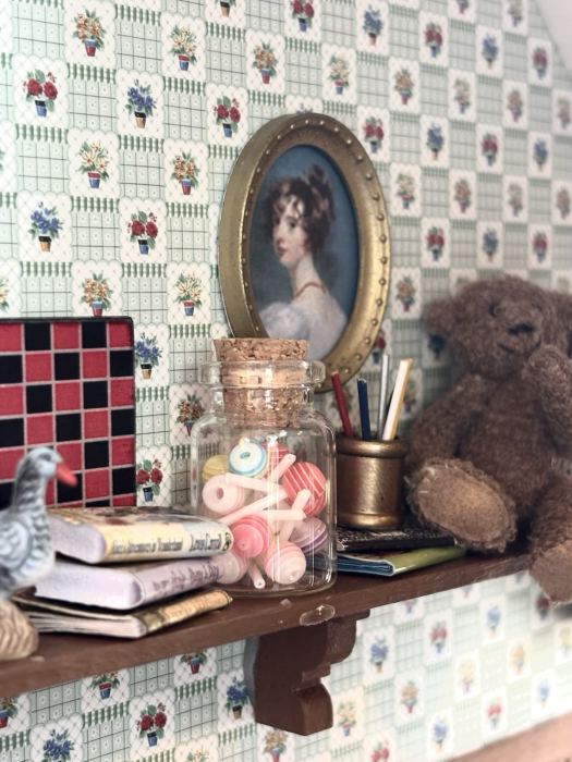 Dollhouse Furnished Wooden Room Box Vintage OOAK Childs Bed Room+Acc 1:12