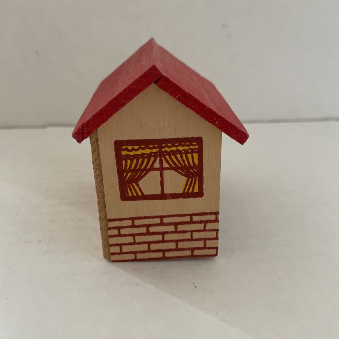 Vtg Miniature Doll House Open Back Wooden Red Roof 4 Rooms Furnished READ