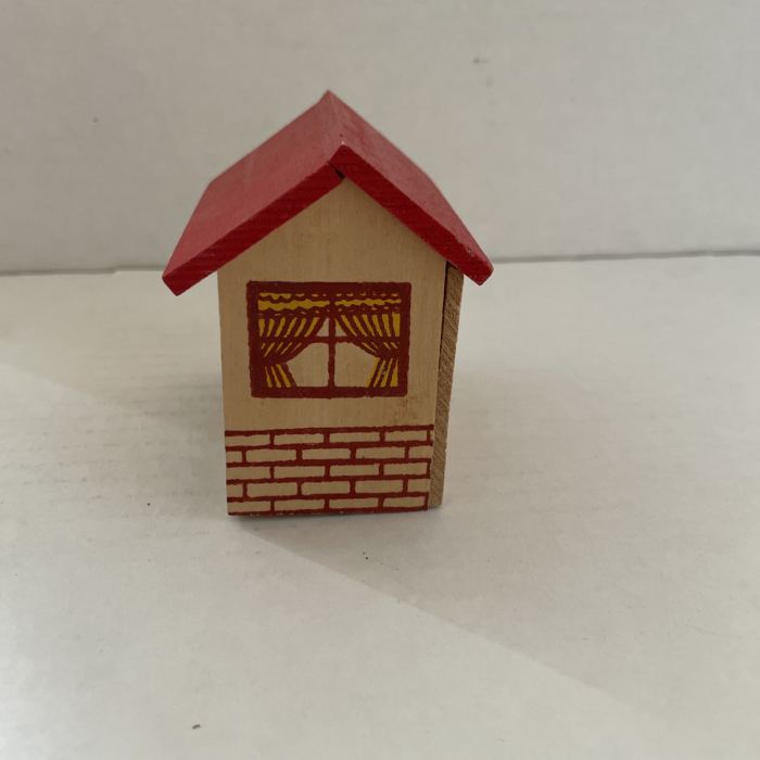 Vtg Miniature Doll House Open Back Wooden Red Roof 4 Rooms Furnished READ