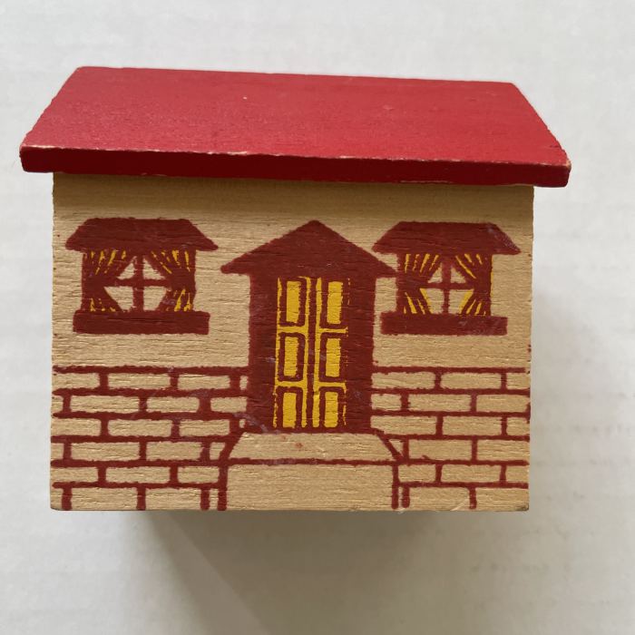 Vtg Miniature Doll House Open Back Wooden Red Roof 4 Rooms Furnished READ
