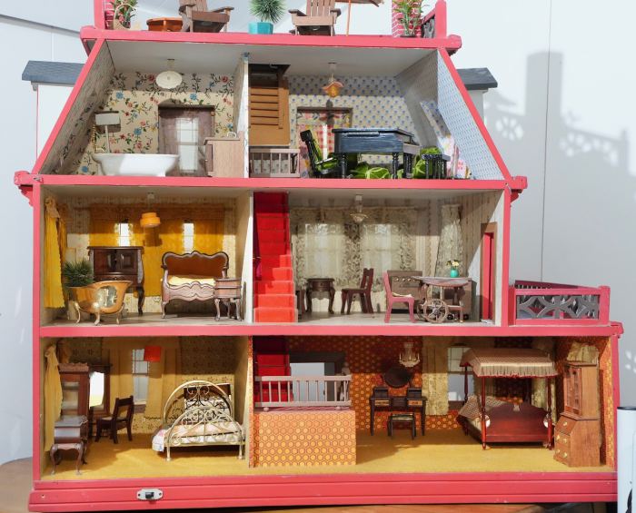 Handmade Victorian Dollhouse by GNA c.1970s – Furnished - 34” x 32” x 24”