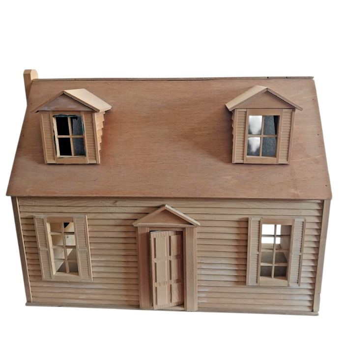 Wood Handmade New England Assembled Unfurnished 2-Story Dollhouse Natural Color