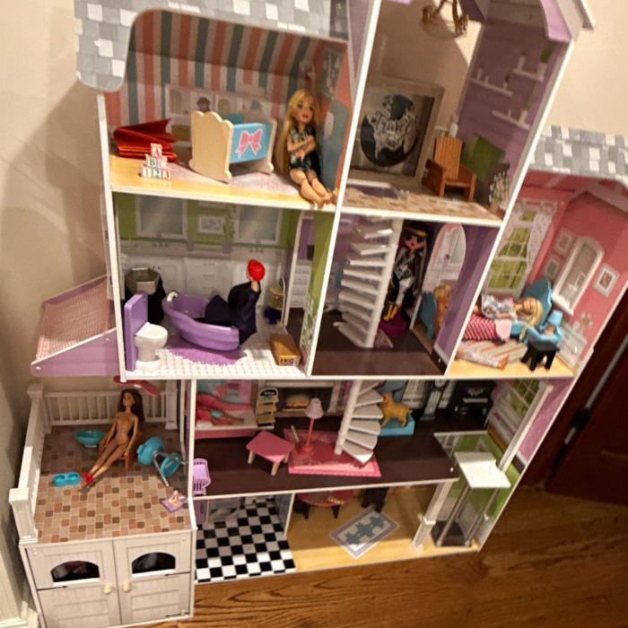 3-Story Furnished 8-Room 1:12 Wooden Dollhouse w/ Dolls, Furniture, Staircase