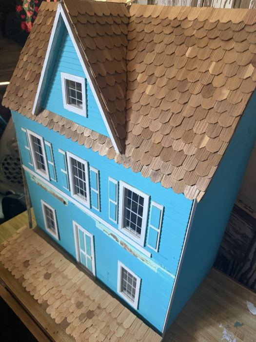 1:12 Wood Complete Dollhouse 2-Story 3-Room Unfurnished Painted Blue