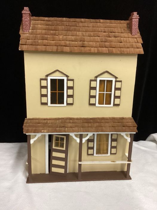 Vintage Wooden Handmade 5 Room/3 Story Dollhouse 24” Ht X 15.5” X 10.5” W