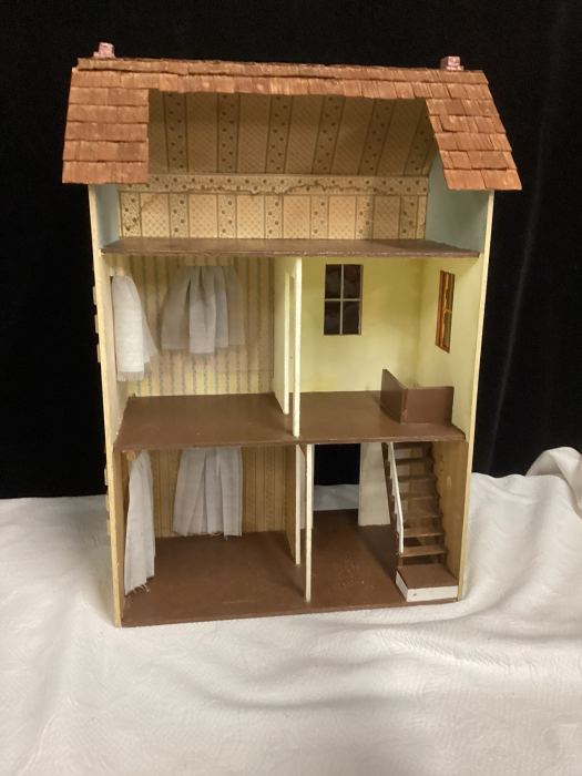 Vintage Wooden Handmade 5 Room/3 Story Dollhouse 24” Ht X 15.5” X 10.5” W