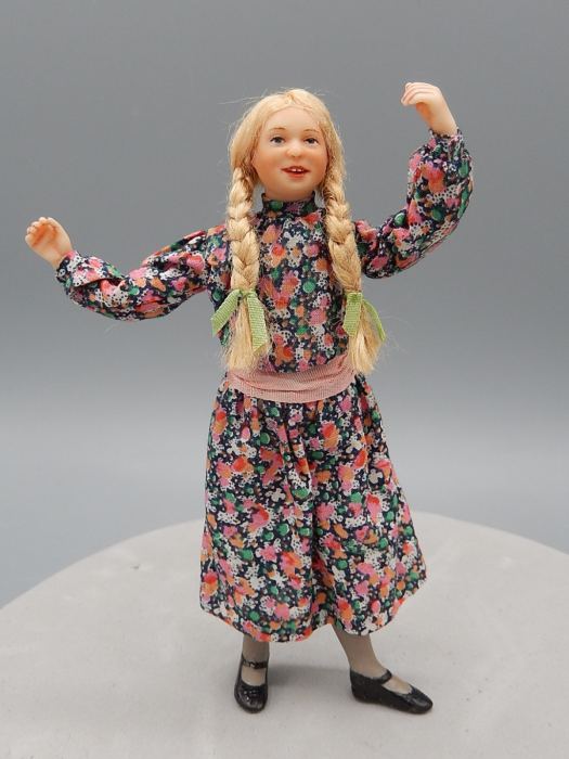 OOAK Hand Sculpted Little Girl w Braids Doll Artisan Dollhouse Miniature 1:12