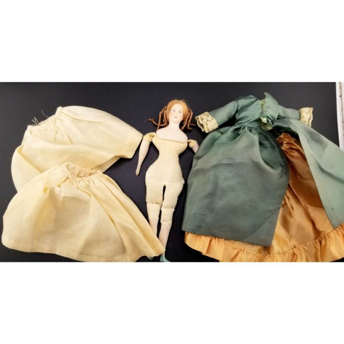 Vintage Artisan Dollhouse Miniature Porcelain Cloth Body Lady Doll   6"Tall