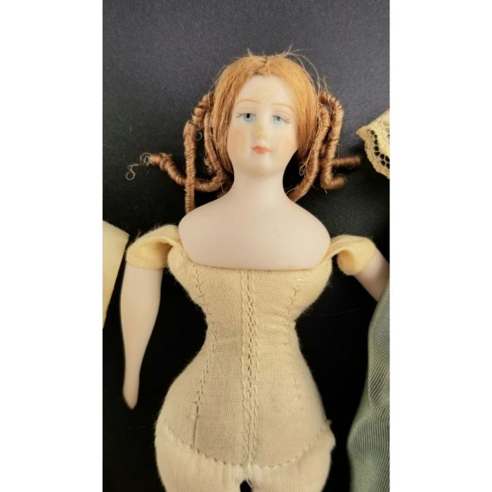 Vintage Artisan Dollhouse Miniature Porcelain Cloth Body Lady Doll   6"Tall
