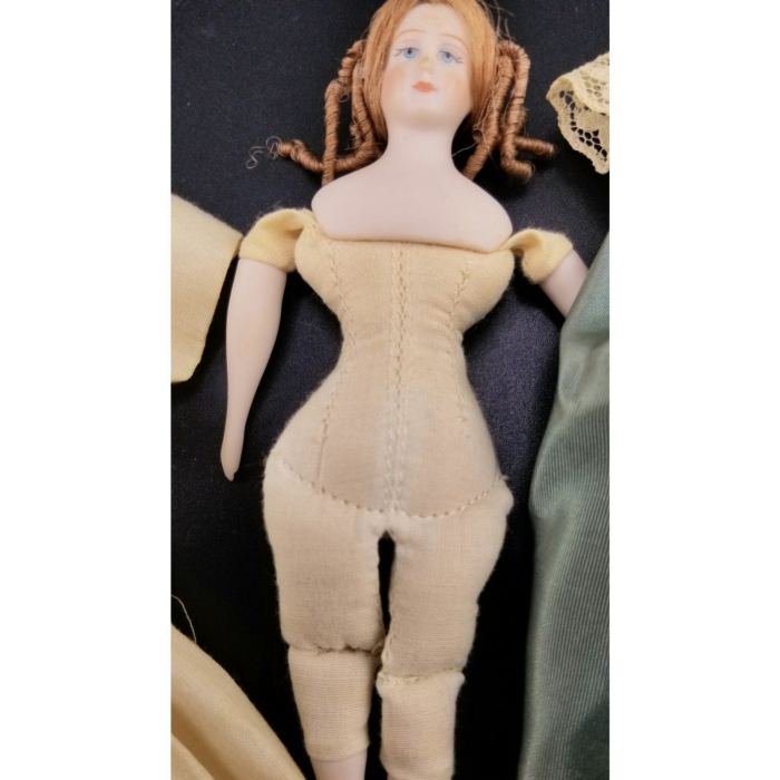 Vintage Artisan Dollhouse Miniature Porcelain Cloth Body Lady Doll   6"Tall