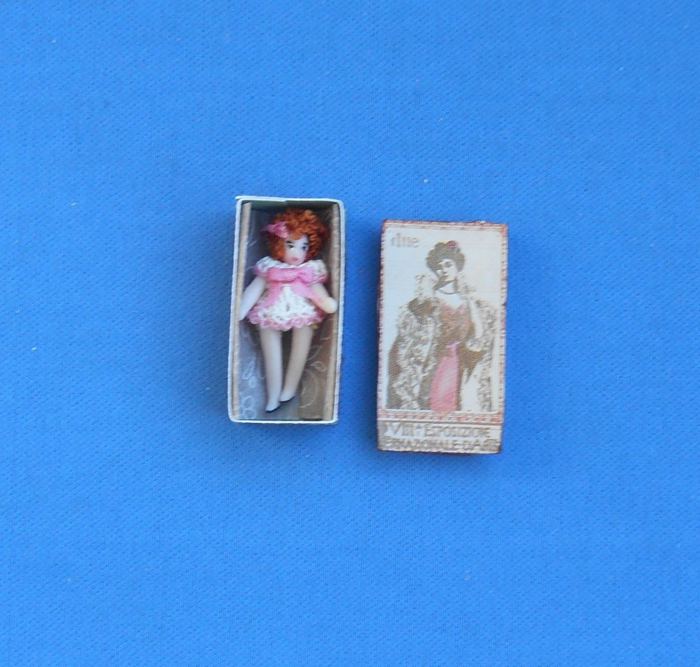 Dollhouse miniature Artisan Hand made Tiny Porcelain doll in Box  1 1/8" tall