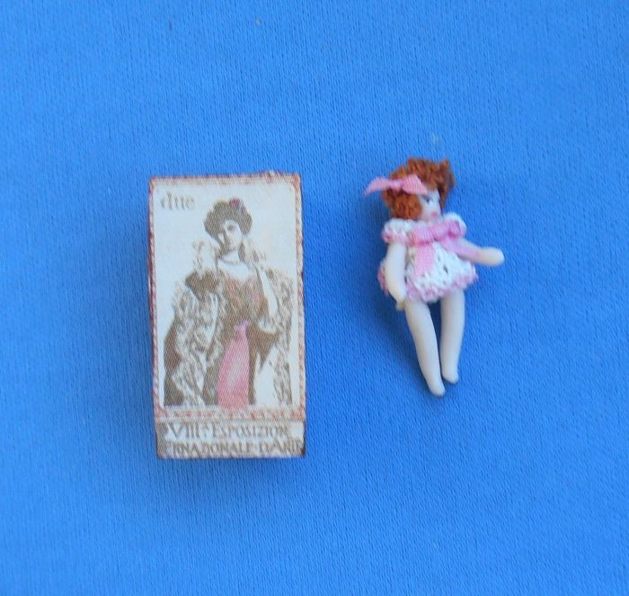 Dollhouse miniature Artisan Hand made Tiny Porcelain doll in Box  1 1/8" tall