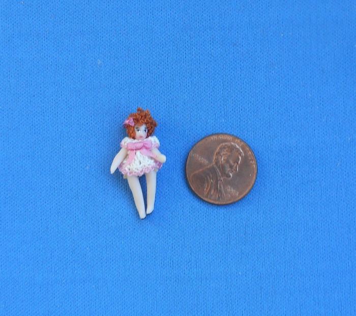 Dollhouse miniature Artisan Hand made Tiny Porcelain doll in Box  1 1/8" tall