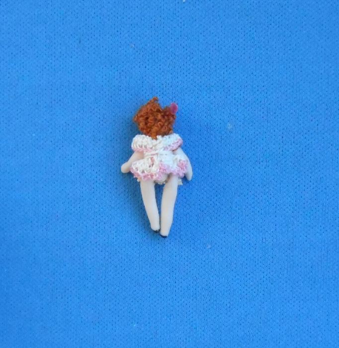 Dollhouse miniature Artisan Hand made Tiny Porcelain doll in Box  1 1/8" tall