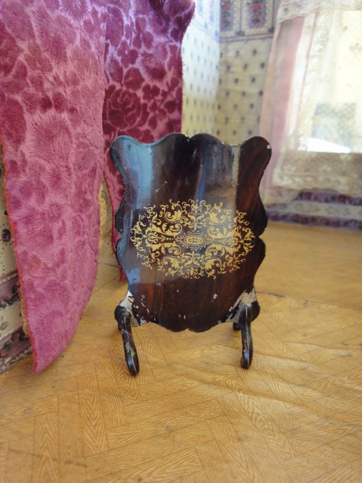 Antique dollhouse furniture chimney guard Rock & Graner dated 1880 tin toy