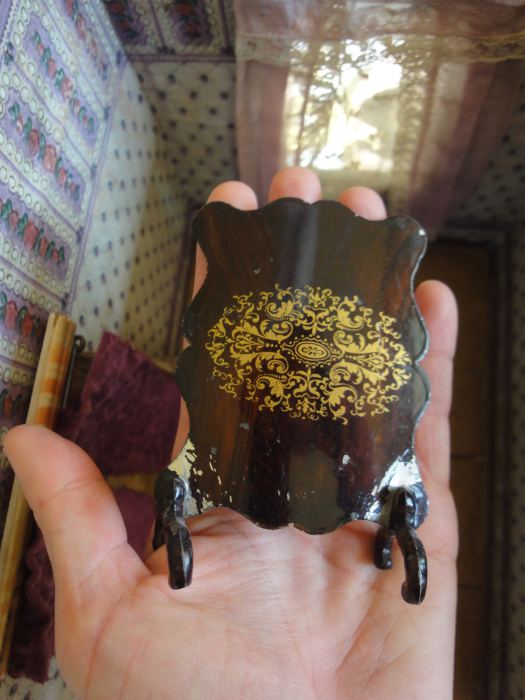 Antique dollhouse furniture chimney guard Rock & Graner dated 1880 tin toy