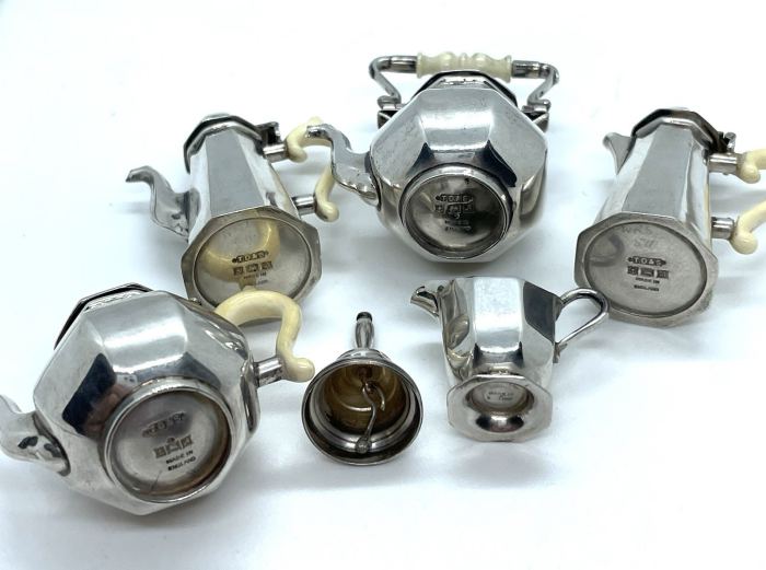 Sterling Silver Coffee Tea Set Dollhouse Miniature W/Tray English