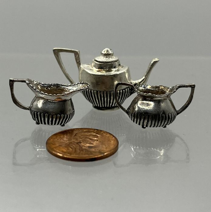 Silver Sterling REO Company Tea Set 3 Pieces Thailand Dollhouse Miniature 1:12
