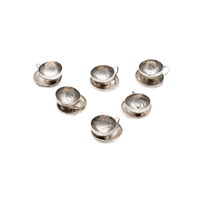 6 Vintage Dollhouse Miniature Sterling Silver Teacup Saucer Set 9.2g Collectible